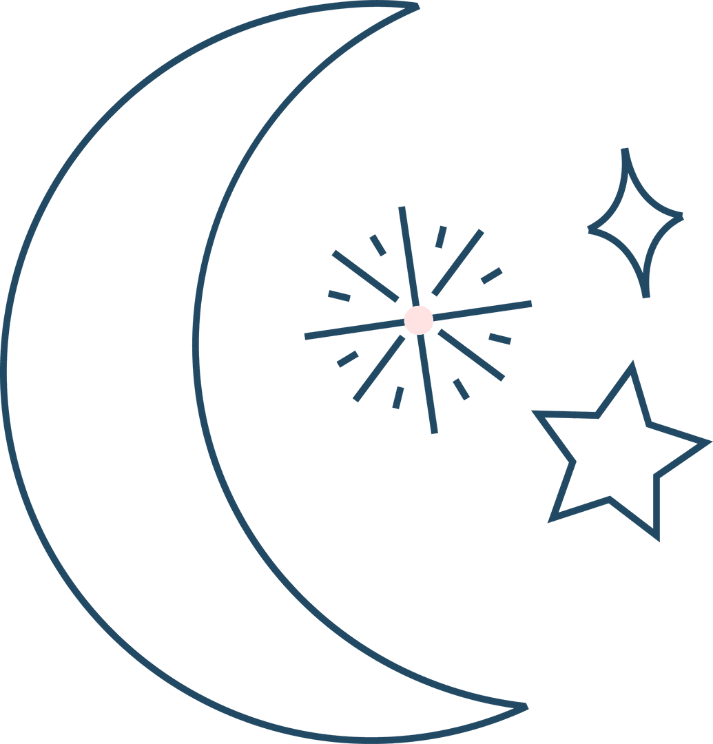 Minimal Crescent Moon and Stars on Transparent Background
