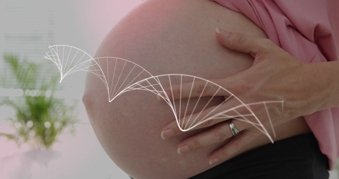 Pregnant Woman Touching Belly with DNA Concept Overlay - Free Images, Stock Photos and Pictures on Pikwizard.com