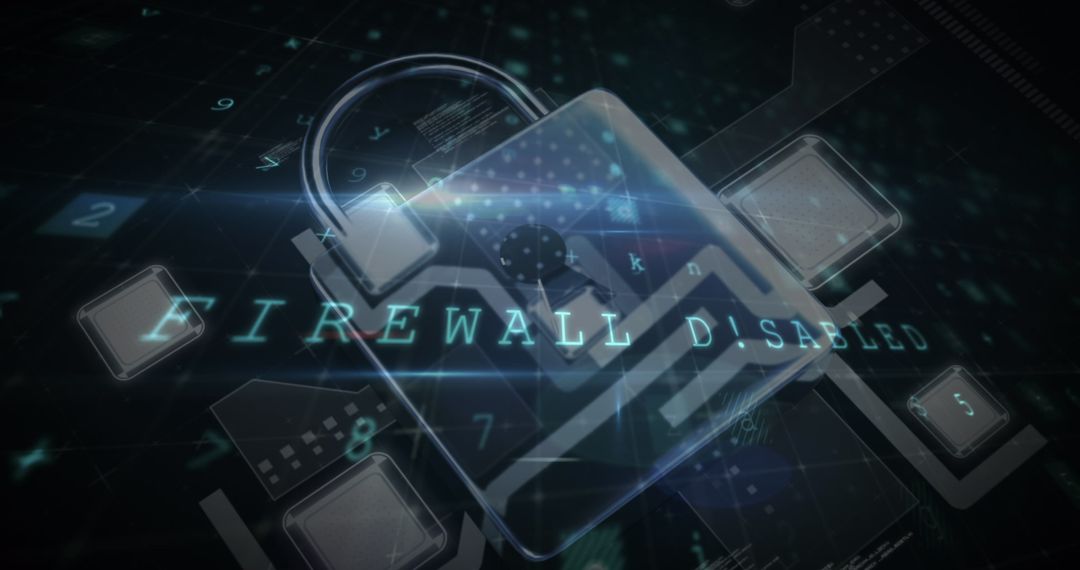 Digital Data Security Padlock Firewall Disabled