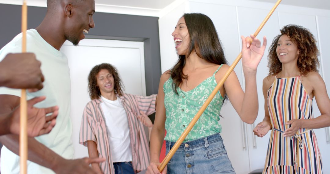 Diverse Friends Enjoying Pool Game at Home