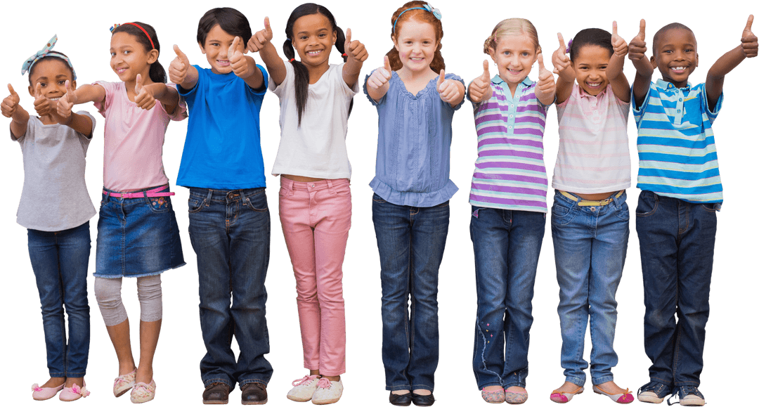 Transparent Diverse Group of Happy Schoolchildren Giving Thumbs Up
