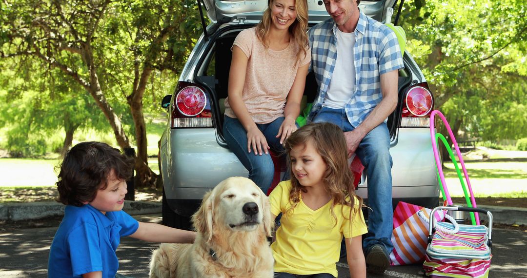 Family Relaxing by Car on Summer Day with Dog - Free Images, Stock Photos and Pictures on Pikwizard.com