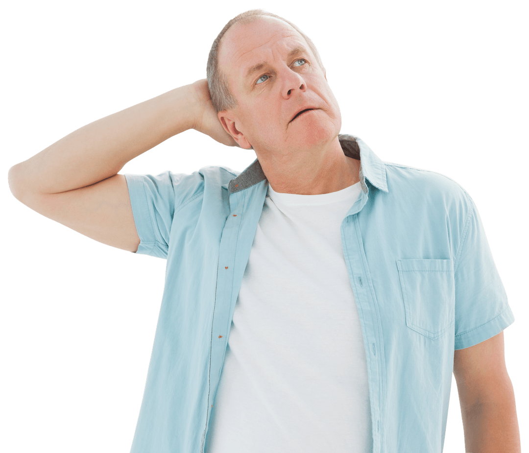 Transparent Background of Thoughtful Older Man Gazing Upward