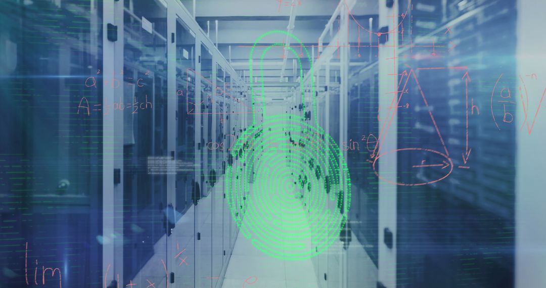 Cyber Security Symbol Overlaying Modern Data Server Room