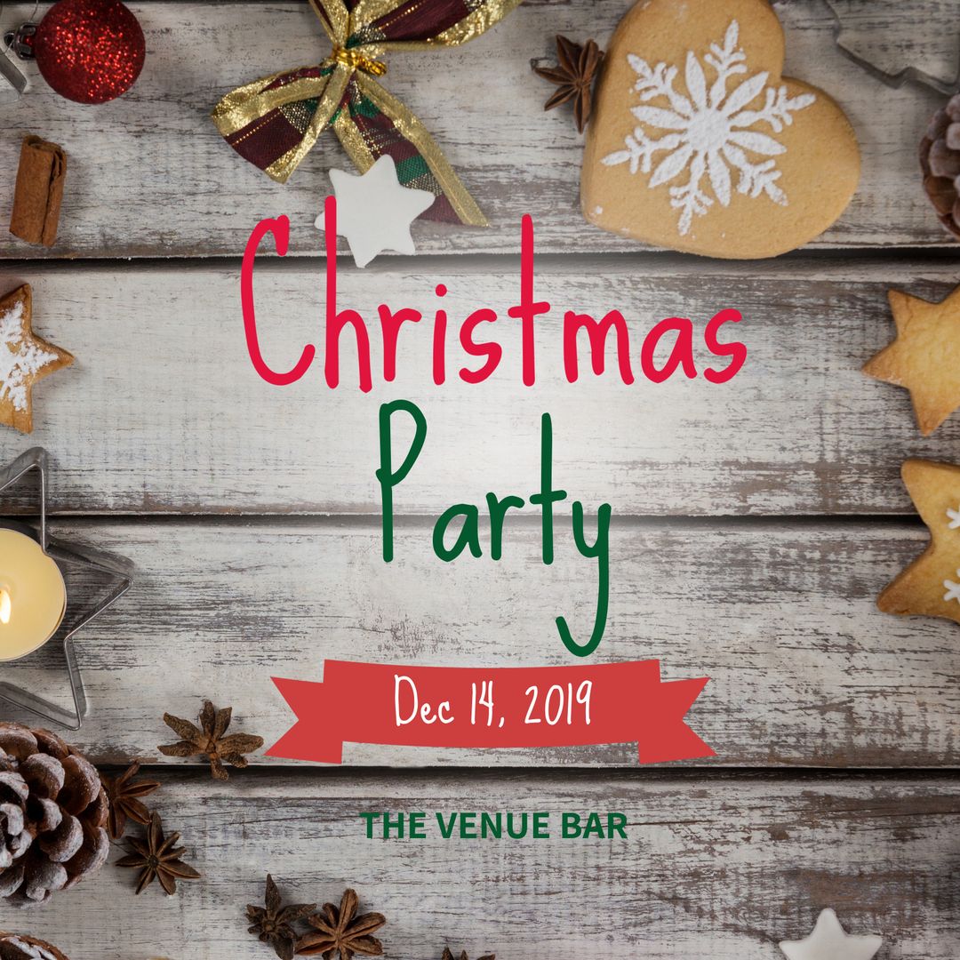 Festive Christmas Party Invitation with Cookies and Decorations