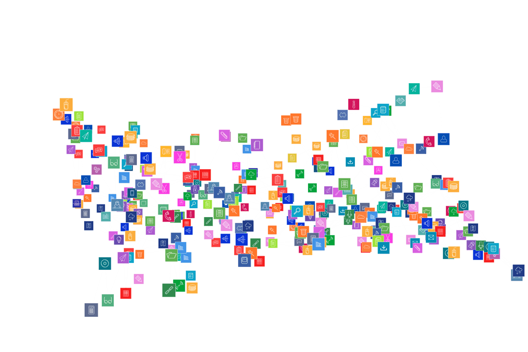 Colorful Icons Connected in Transparent Digital Network