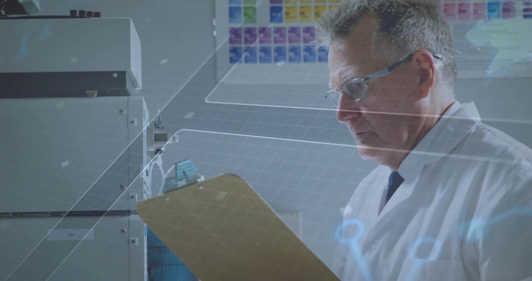 Senior Scientist Reviewing Data in Modern Laboratory Setting