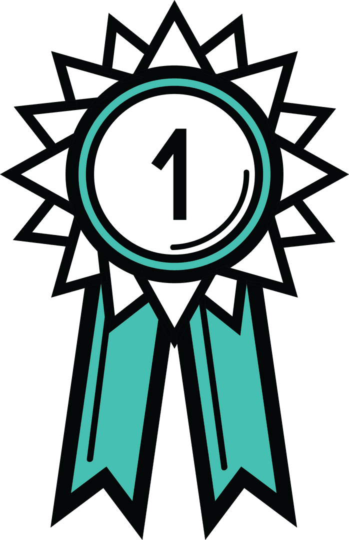 Digital Illustration of Blue First Prize Badge with Transparent Background