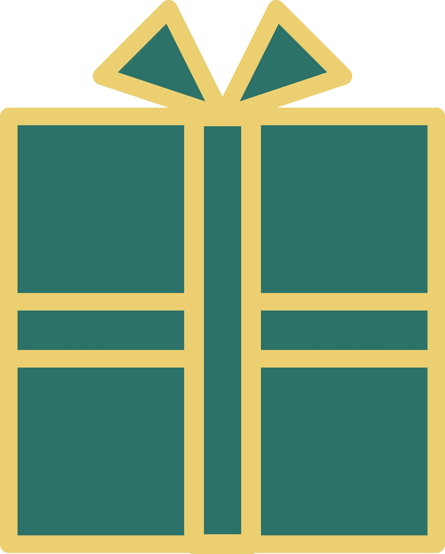 Stylized Gift Box Icon Teal Gold Transparent Background