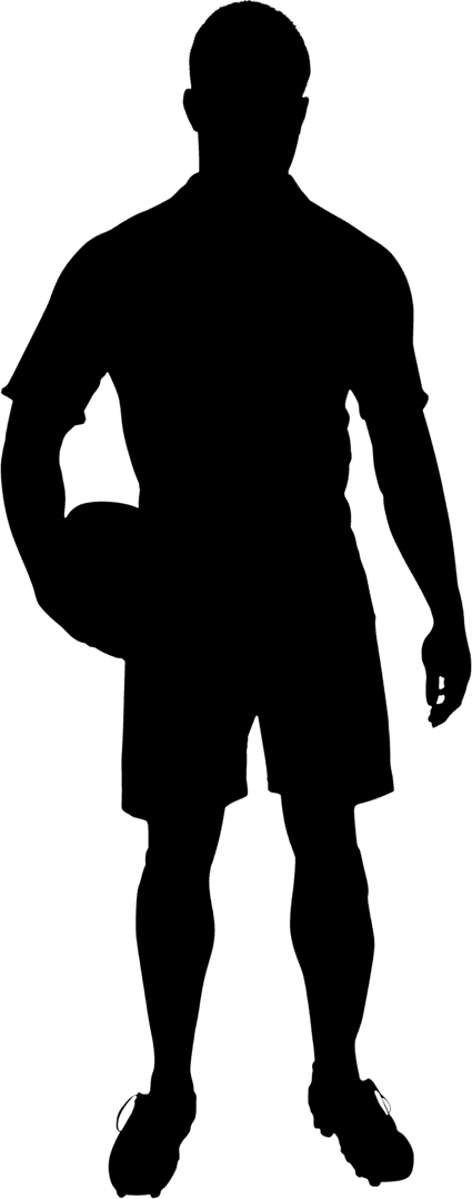 Energetic Rugby Player Holding Ball on Transparent Background