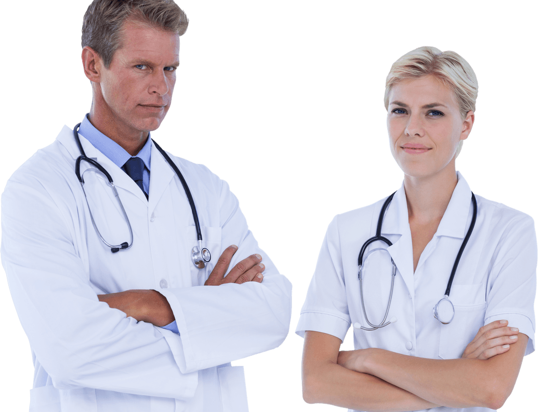 Transparent Confident Doctors with Arms Crossed in Lab Coats