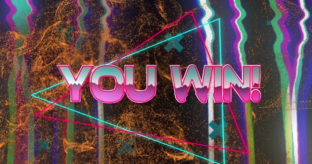 You Win Message with Glowing Waves and Neon Shapes