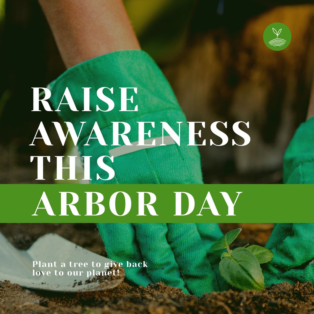 Arbor Day Gardening Awareness Campaign with Gloves and Seedling
