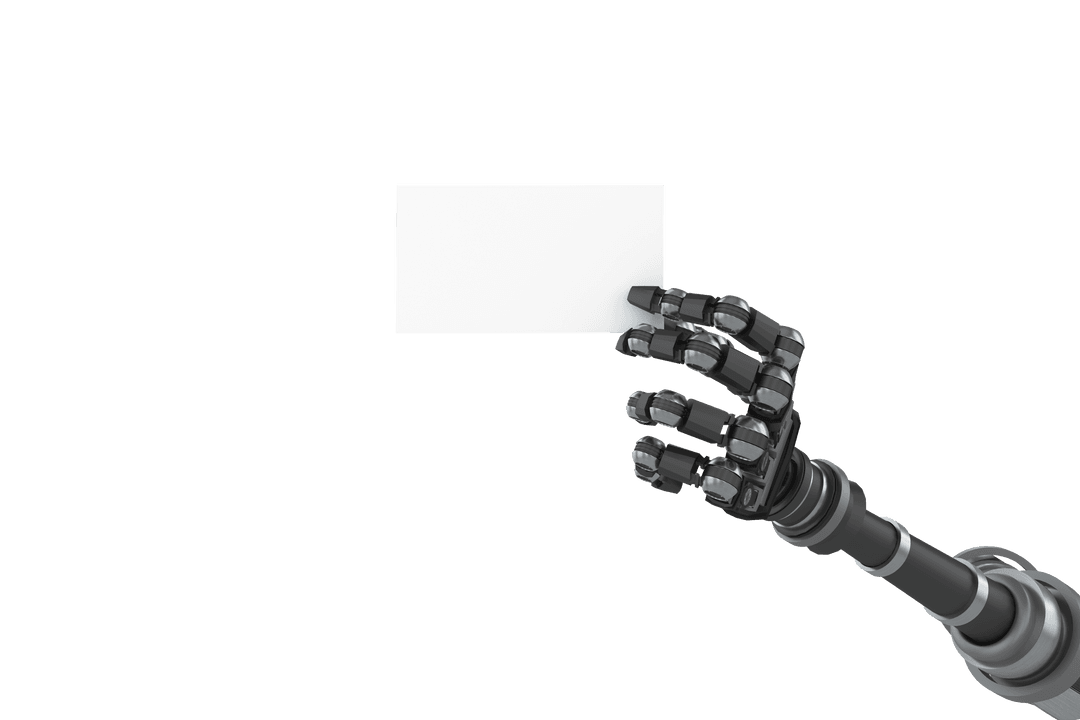 Robotic Arm Holding Business Card on Transparent Background