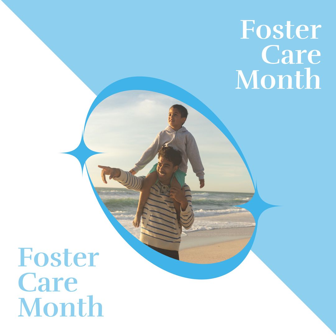 Father and Son Celebrating Foster Care Month by the Sea