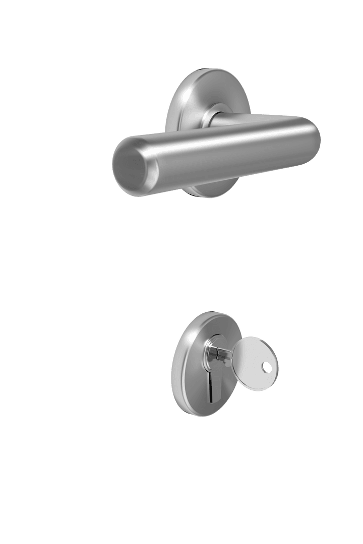 Transparent Metal Doorknob and Lock with Key in Focus