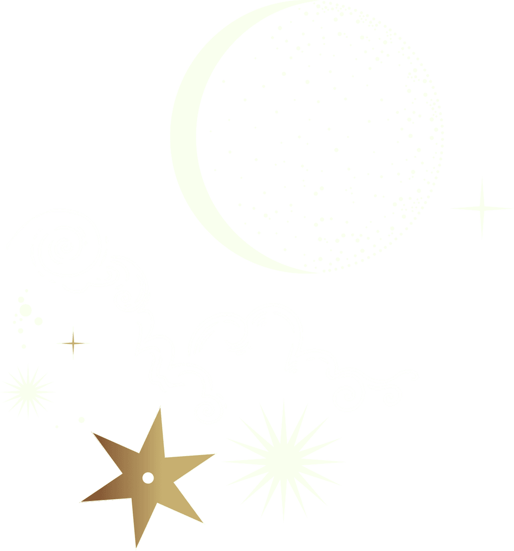 Elegant Celestial Motif on Transparent Backdrop with Moon and Stars