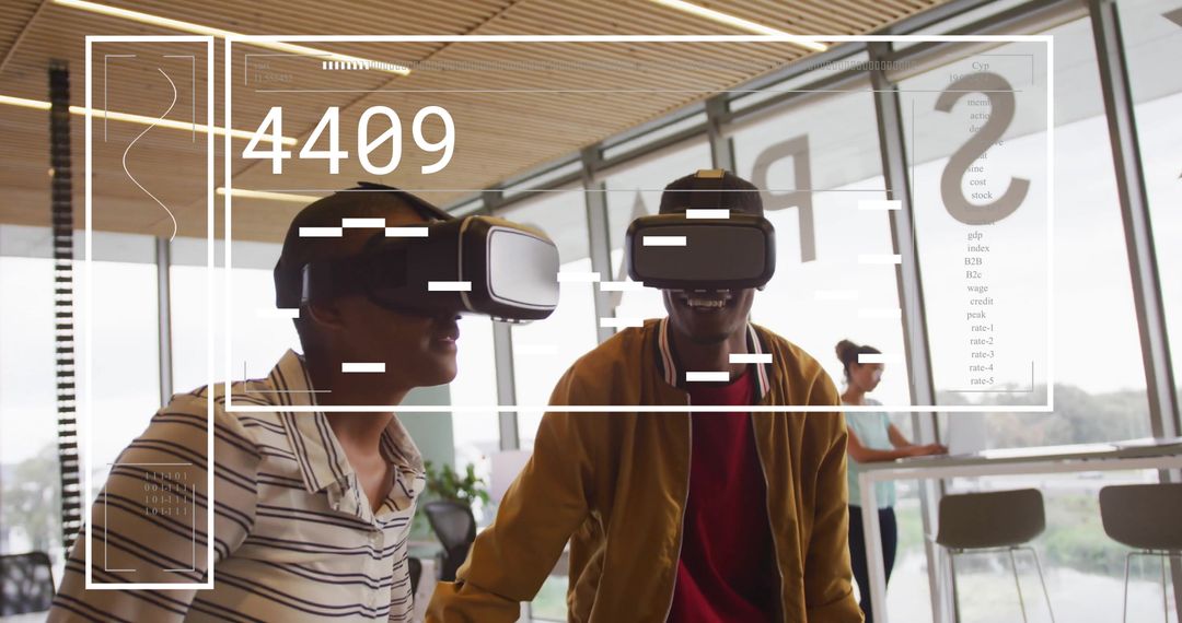 Diverse Team Using VR for Global Finance Analysis