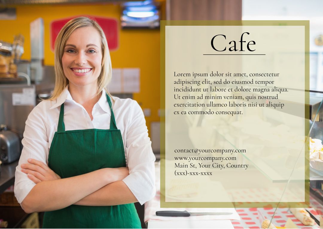 Smiling Barista Welcomes Customers in Cozy Cafe Interior - Download Free Stock Templates Pikwizard.com