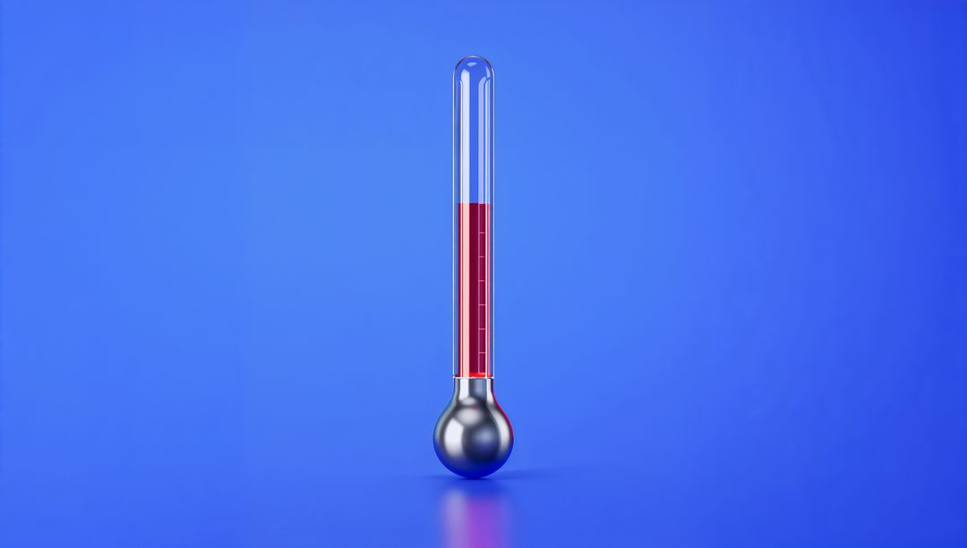 Standing Thermometer with Red Fluid on Blue Background