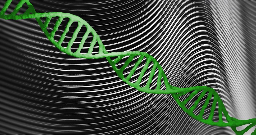 Green DNA Strand Overlay with Black and White Scifi Background