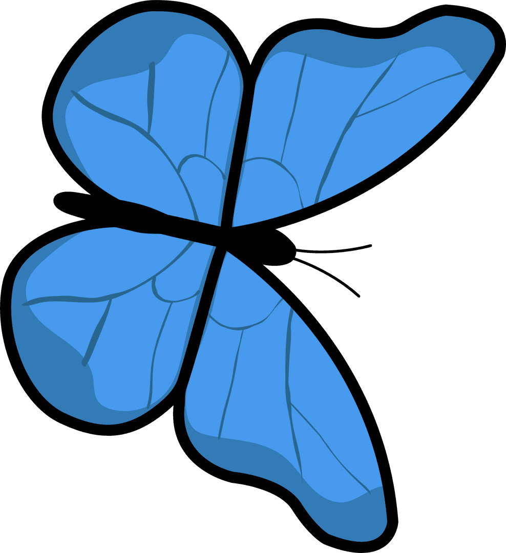 Stylized Blue Butterfly With Two-Tone Shading on Transparent Background