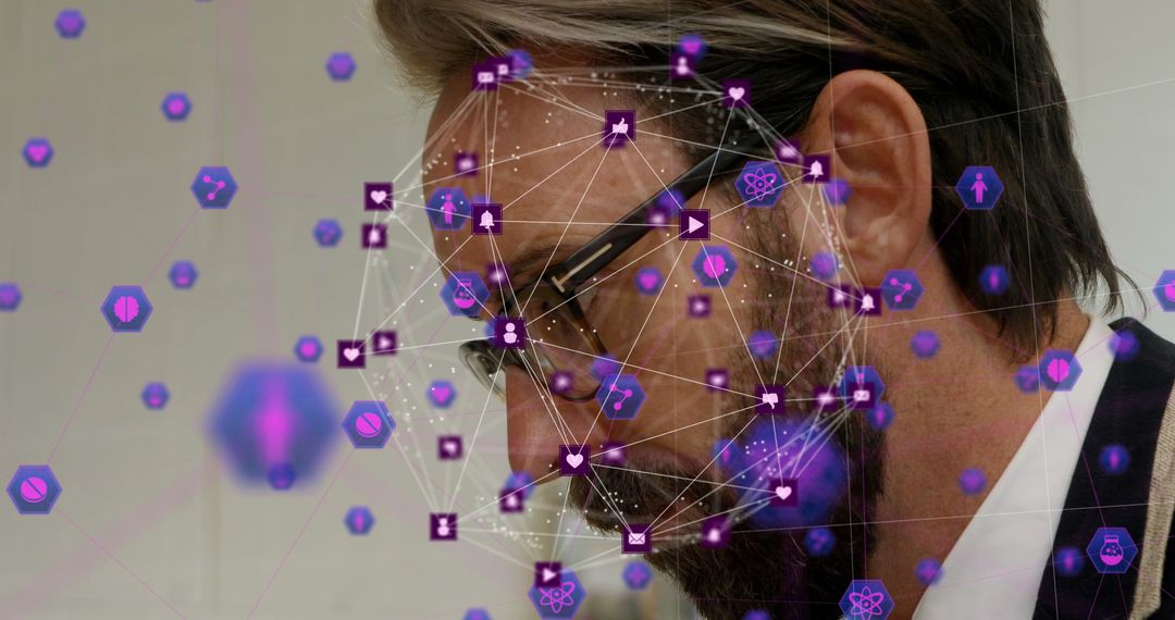 Man Analyzing Holographic Digital Network Interface