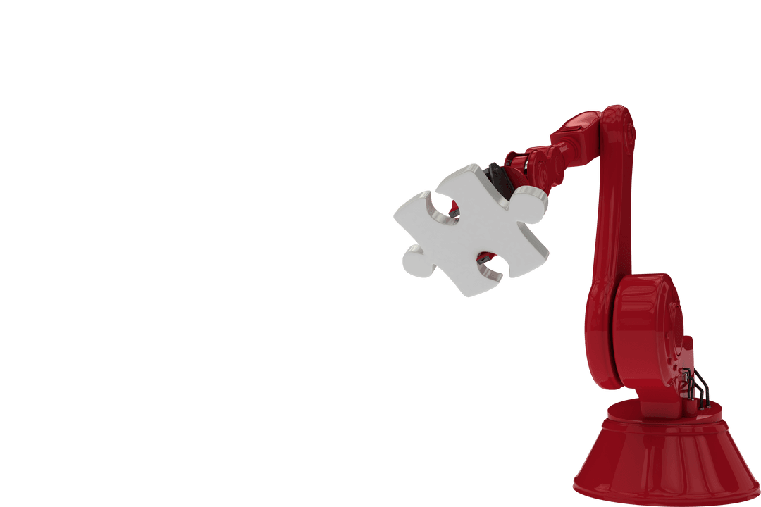 Transparent Red Robot Arm Holding Puzzle Piece