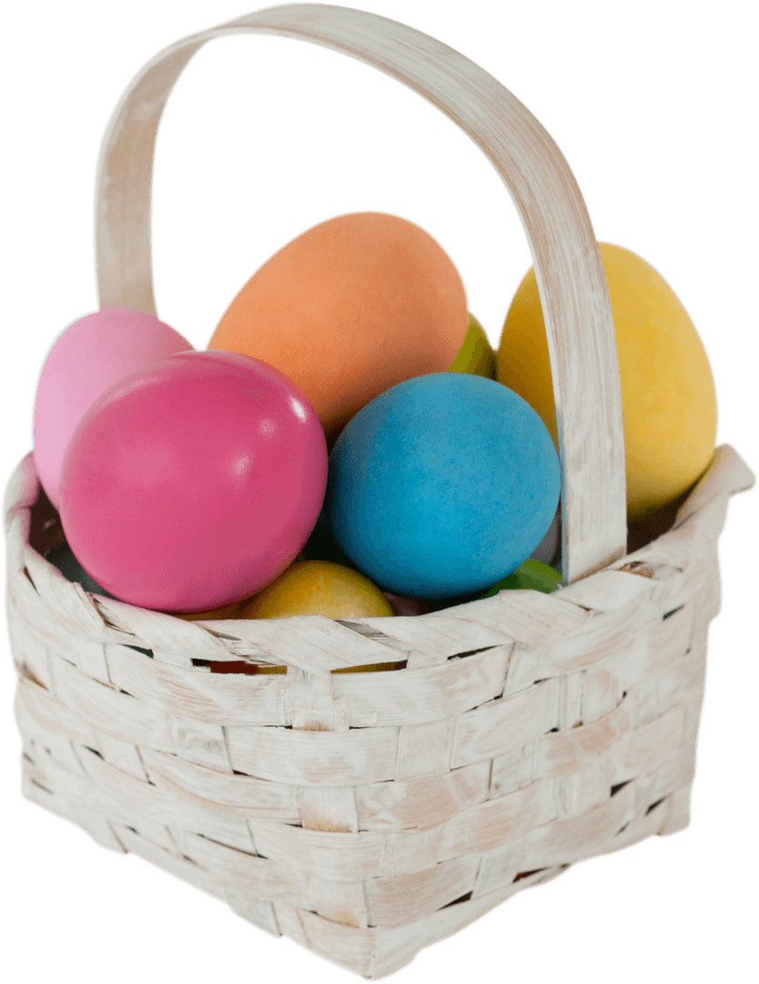 Colorful Easter Eggs in Transparent Wicker Basket