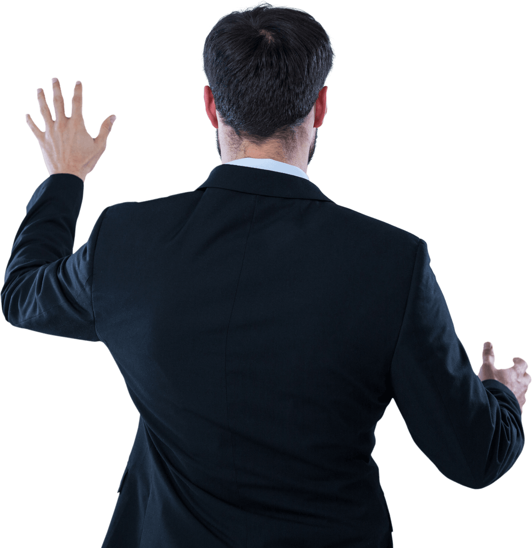 Transparent Tech Businessman Simulating Digital Interaction