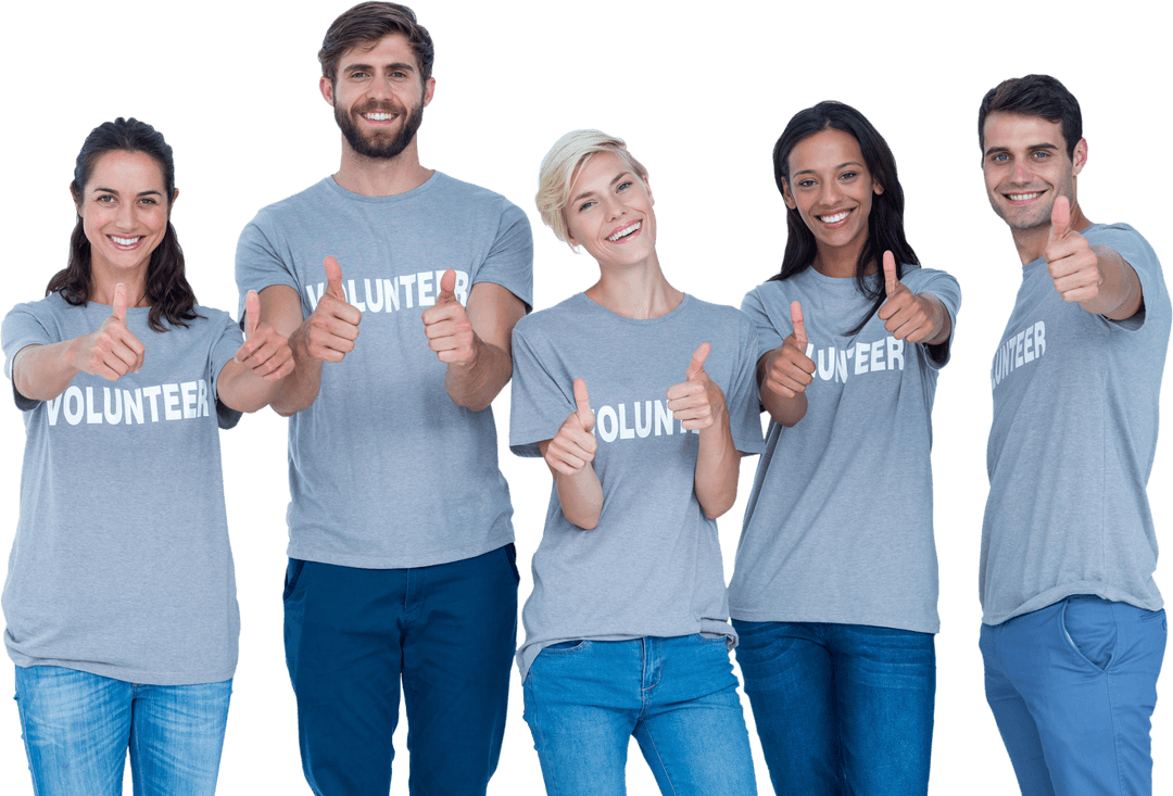 Happy Volunteers Giving Thumbs Up on Transparent Background