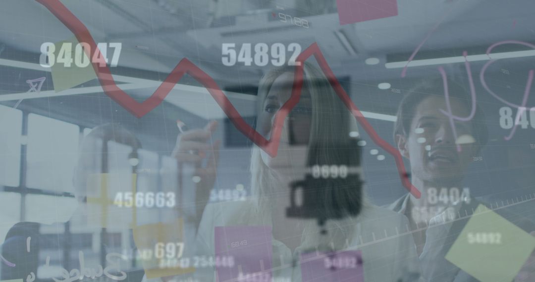 Business Team with Financial Data and Graph Overlay