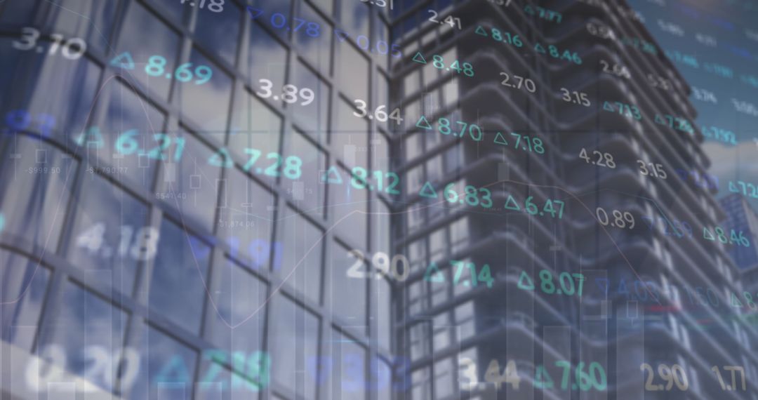 Modern Office Building Reflecting Financial Data Visualization