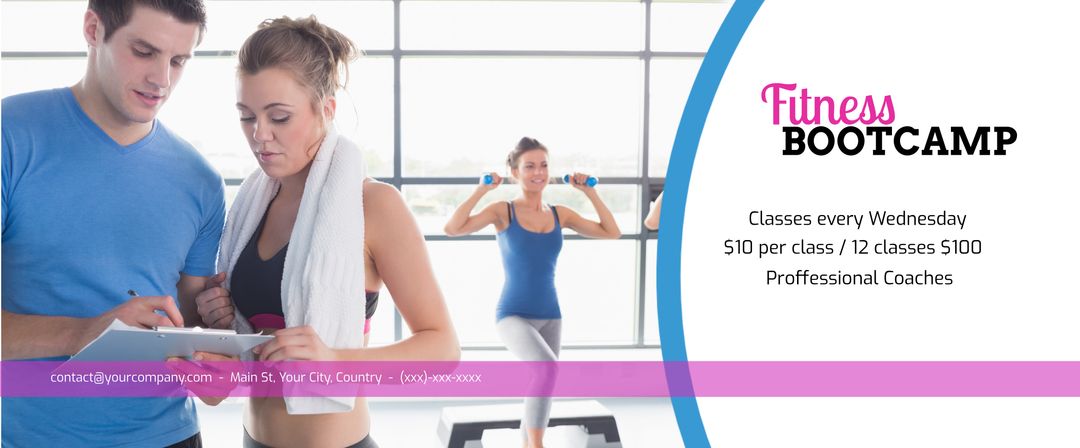 Dynamic fitness bootcamp promo with motivated trainees in gym