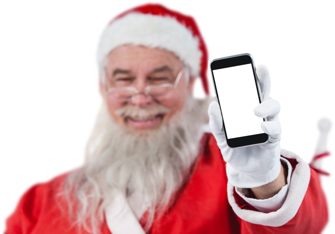 Transparent Santa Claus Holding Smartphone Up Close for Wishlist Communication - Download Free Stock Images Pikwizard.com