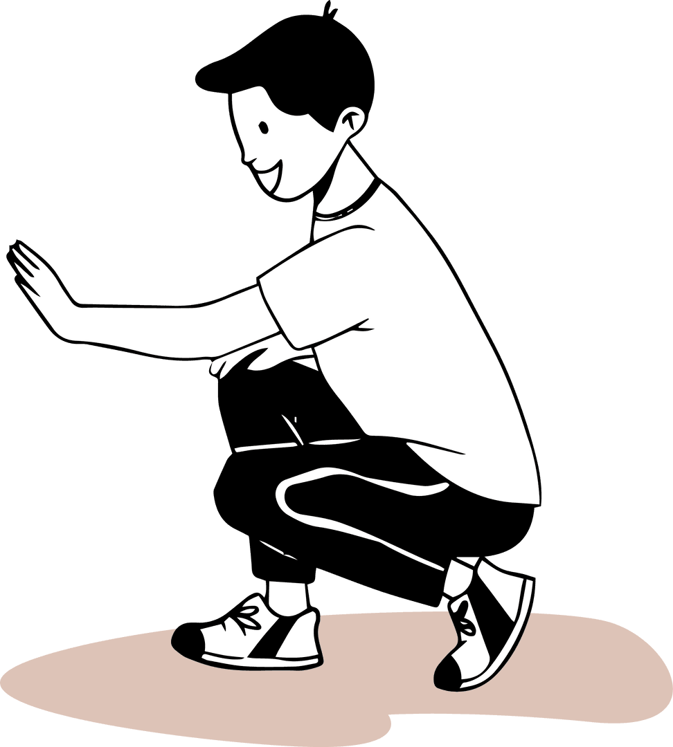 Cartoon Character Squatting on Transparent Background Exhibiting Fitness