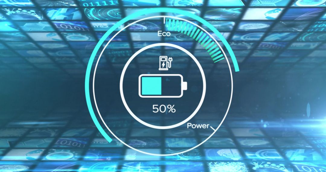 Futuristic Digital 3D Interface with Eco Power Battery Gauge