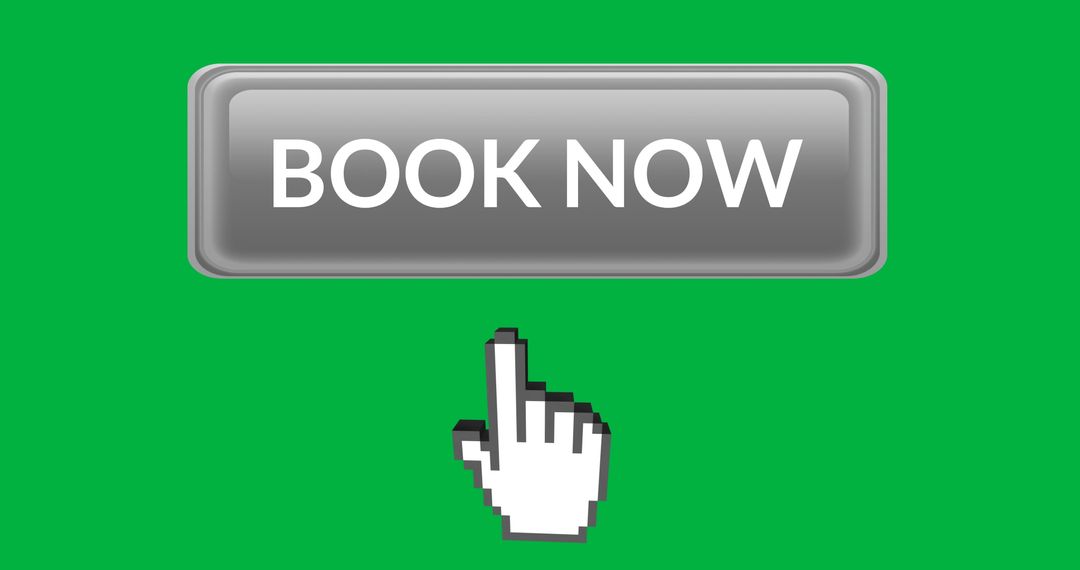 Grey Book Now Button with Digital Hand Icon on Green Background