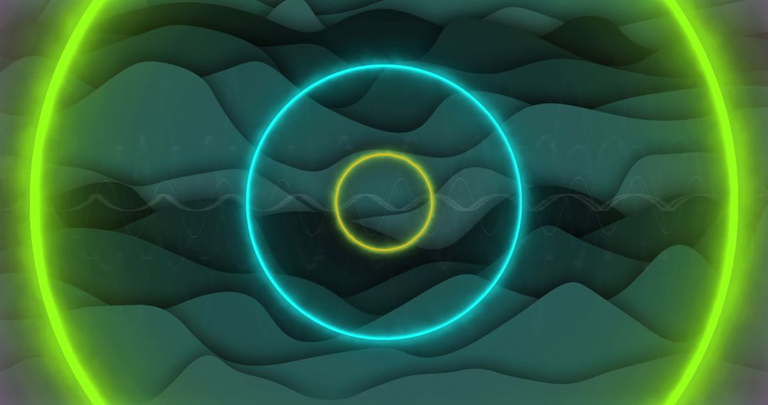 Glowing Concentric Circles with Wavy Abstract Background