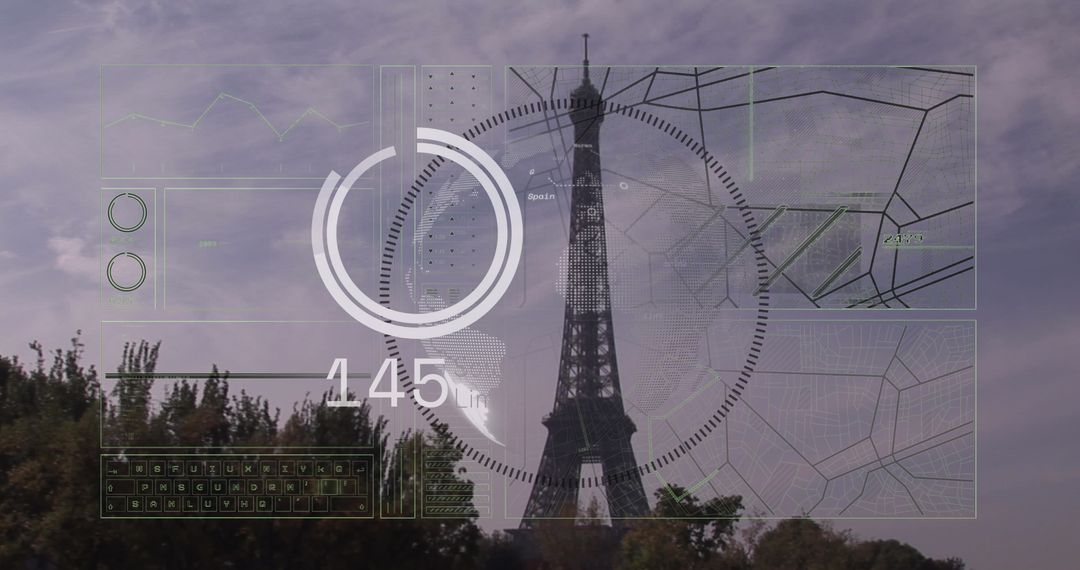 Digital Financial Data Overlay on Paris Skyline