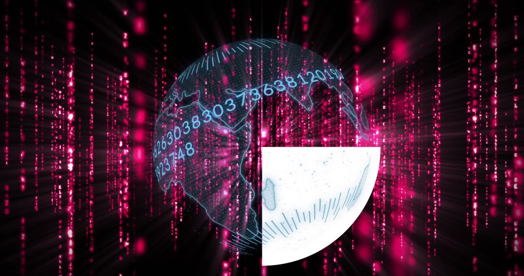 Digital Globe Over Red Data Streams, Technology Concept