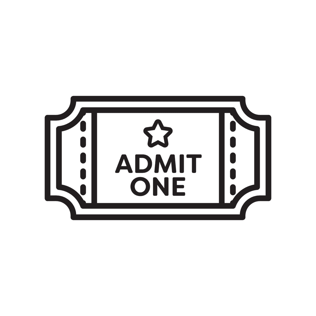 Digital Ticket Illustration with Admit One Text on Transparent Background