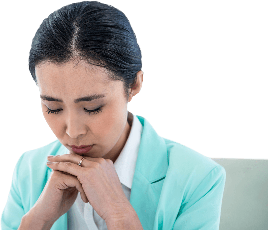 Transparent Background Focused Businesswoman Contemplating at Desk