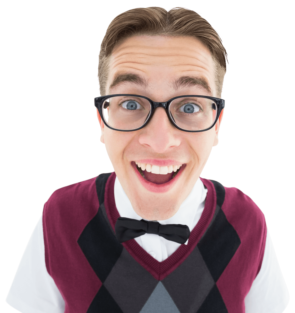 Smiling Geeky Hipster with Glasses and Argyle Sweater Transparent
