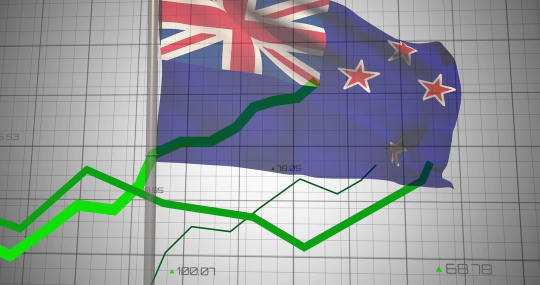 Financial Growth Analytics Overlaid on New Zealand Flag Background - Free Images, Stock Photos and Pictures on Pikwizard.com