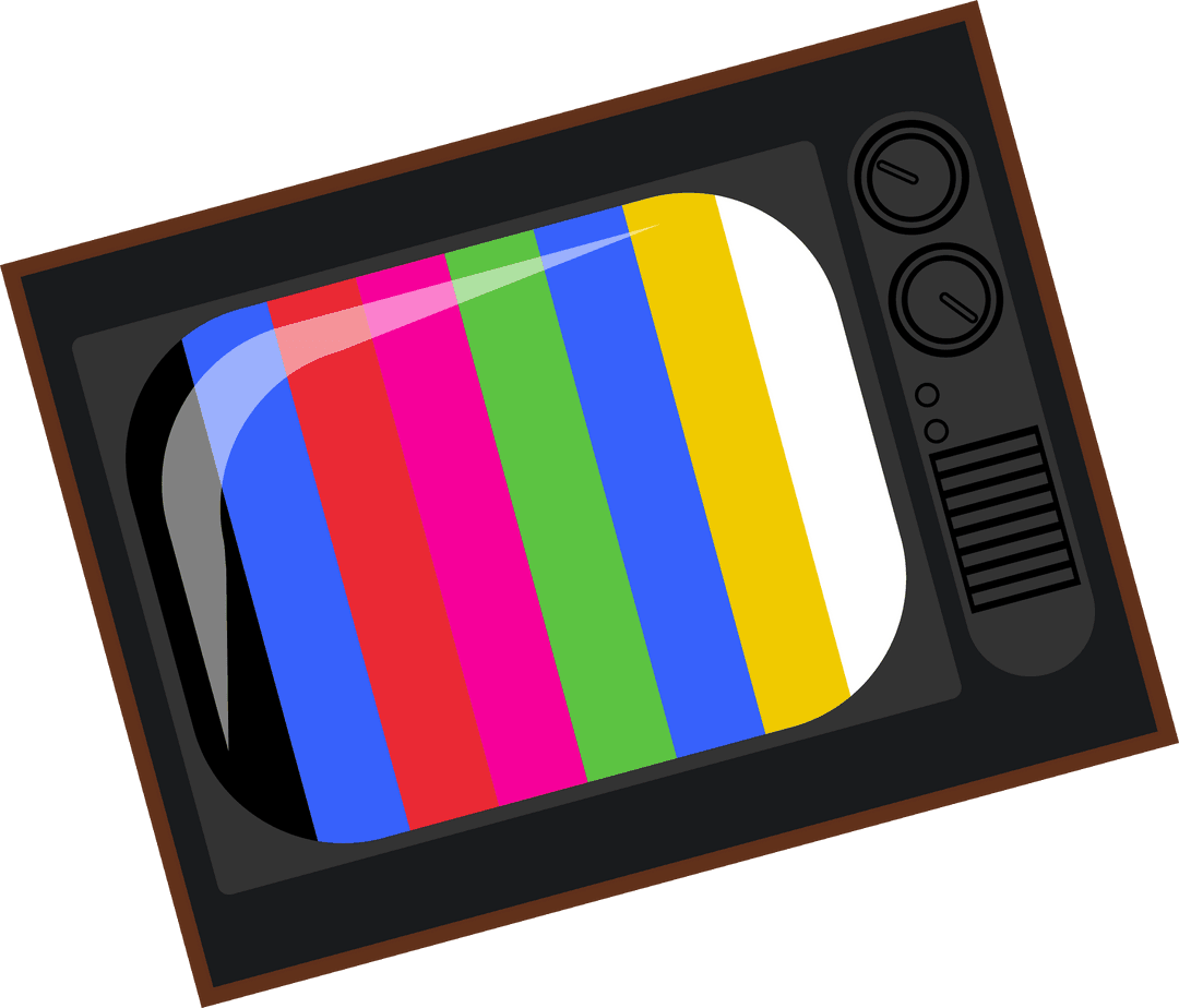 Vintage CRT Television with Color Bars and Transparent Background