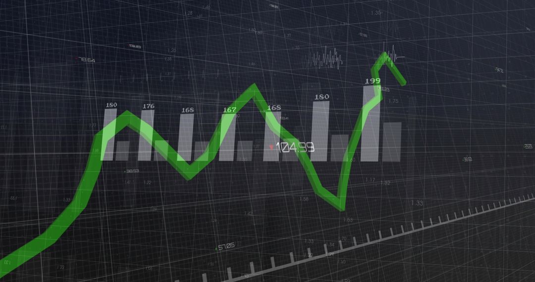 Green 3D Line Chart Showing Market Growth and Volatility on Dark Financial Dashboard