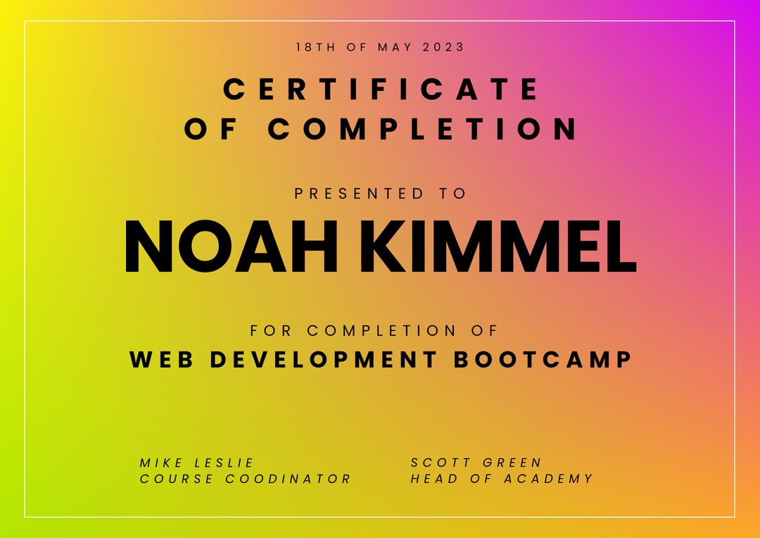 Colorful Certificate of Completion for Web Development Bootcamp - Download Free Stock Templates Pikwizard.com