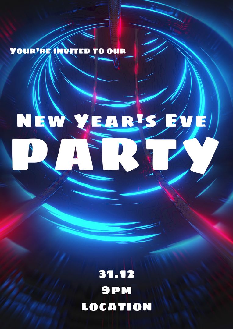 Dynamic New Year's Eve Party Invitation with Neon Lights
