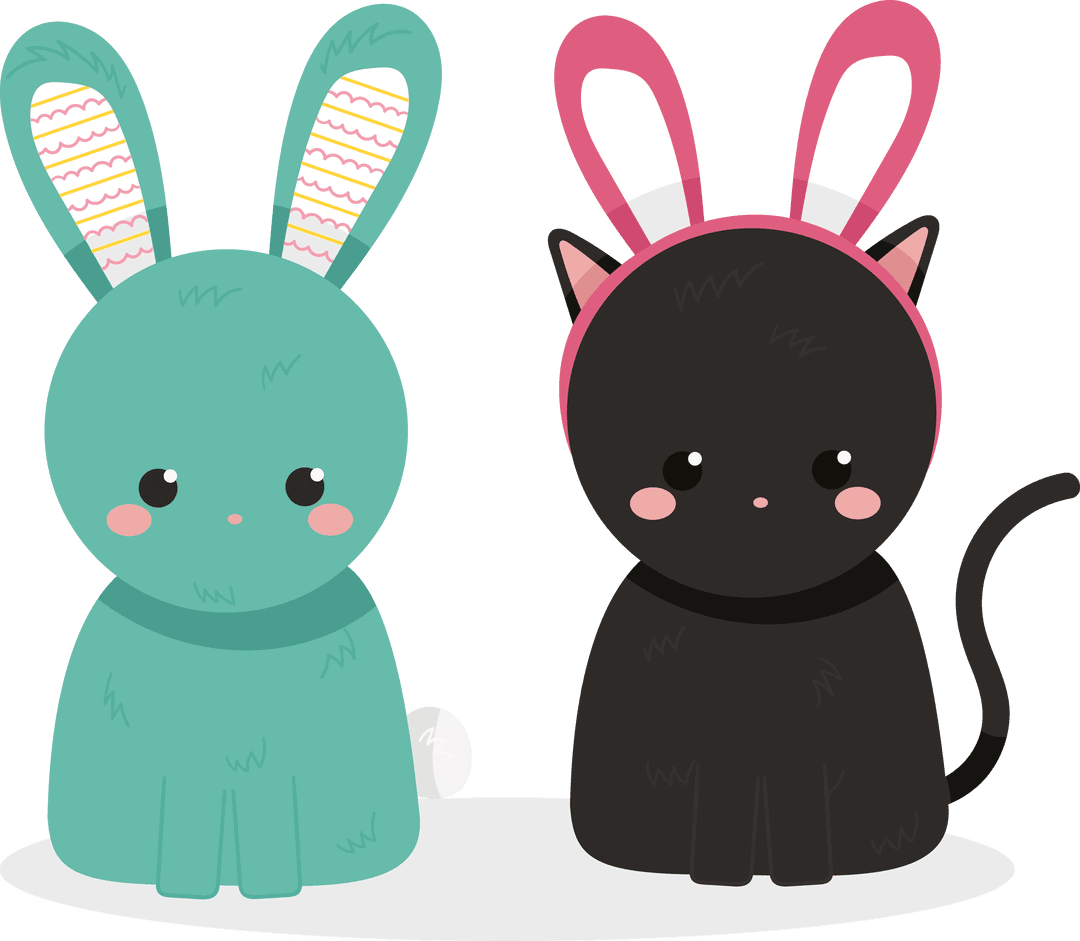 Cute Cat and Rabbit With Bunny Ears on Transparent Background